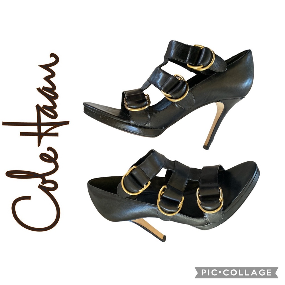 Cole Haan Black Heels with Gold Buckles